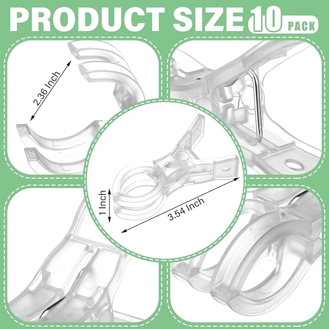 LemonRoad 10 Pack Large Balloon Arch Clips Plastic Transparent Backdrop Spring Clamps 3.5 Inch Heavy Duty Clip for Balloon Arch Kit Birthday Decoration Crafts Woodworking Photography Studios (Clear)