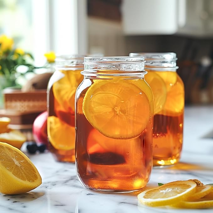 ComSaf Mason Jars 32 oz - 4 Pack, Wide Mouth Mason Jars with Lids, Prep Mear Glass Jars, Canning Jars for Pickling, Suntea, Salad, Honey, Desert, Shower Wedding Favors, DIY Candles Decor