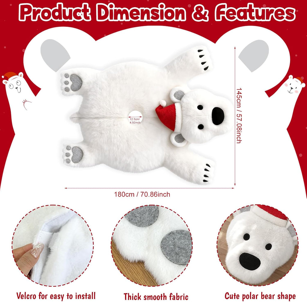 AerWo 48 Inch Christmas Tree Skirt, Faux Fur Polar Bear White Tree Skirt for White Christmas Decorations Indoor Party Holiday Xmas Home Decor