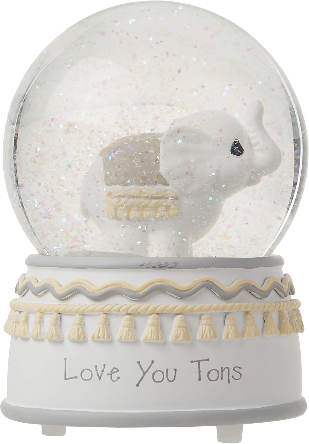 Precious Moments 179303 Love You Tons Resin/Glass Elephant Musical Snow Globe, Gray Chevron