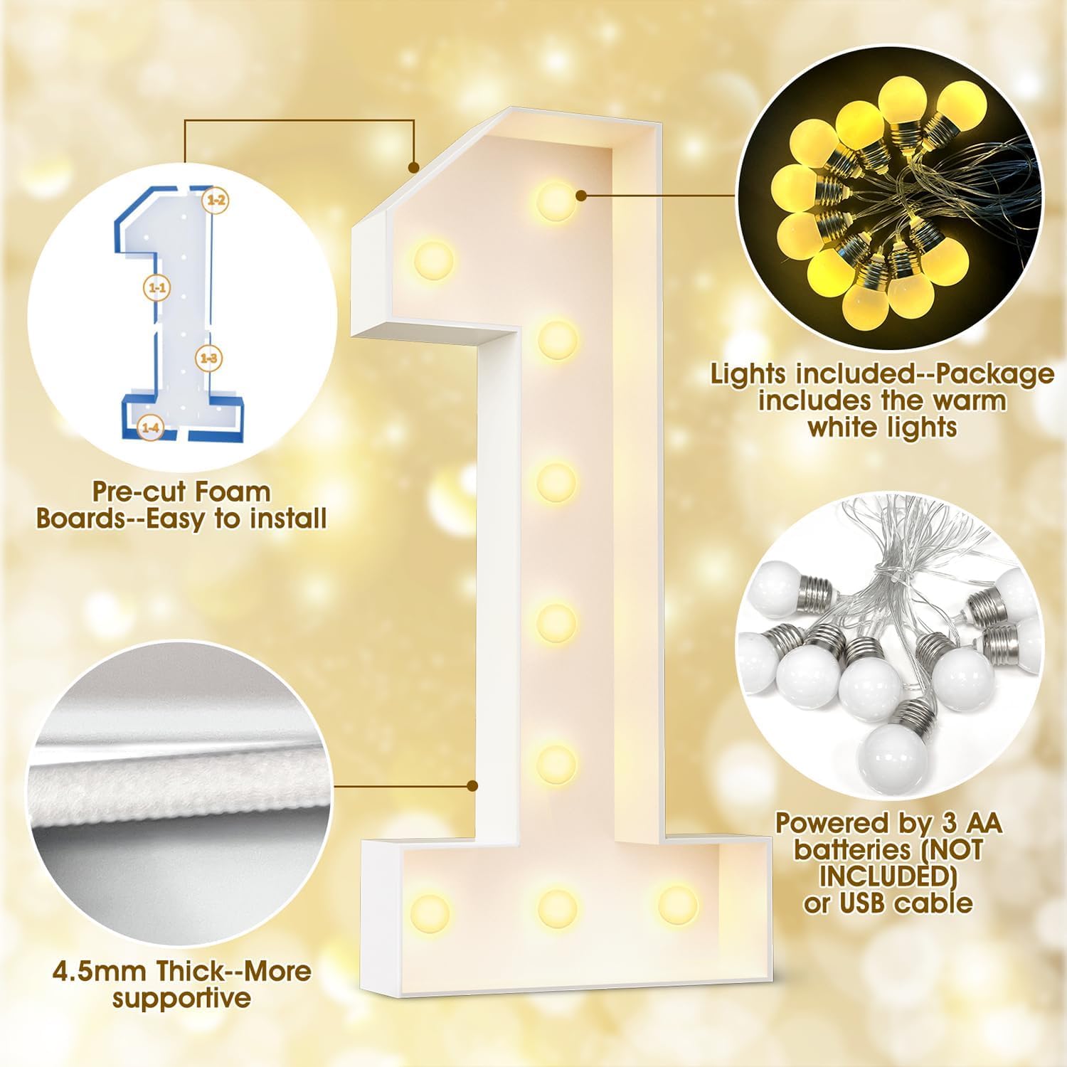 Ledido 4FT Marquee Light Up Numbers 16, Marquee Numbers 4 Feet Tall for Birthday, Anniversary,Graduation Party Decorations,Big 16th Birthday Number for Party Decor,Warm White Large Lighted Number 16