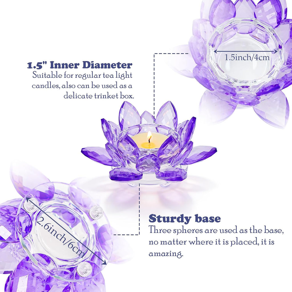 1 Pc Purple Crystal Lotus Flower Tealight Candle Holder | Glass Votive Candlestick Decor for Home, Wedding, Party & Christmas Table Centerpieces
