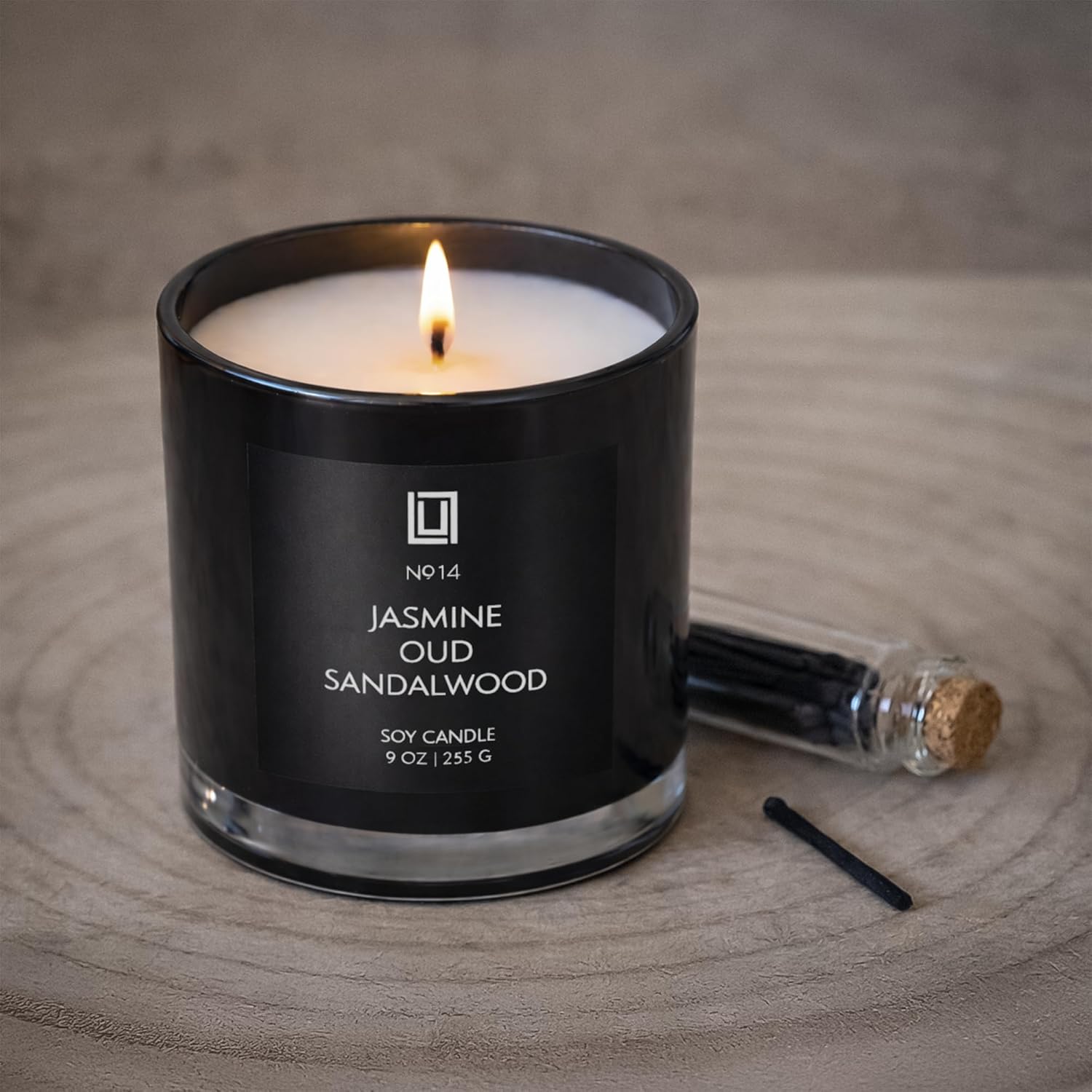 Lulu Candles | Jasmine, Oud & Sandalwood | Luxury Scented Soy Jar Candle | Hand Poured in The USA | Highly Scented & Long Lasting (9 Oz.)