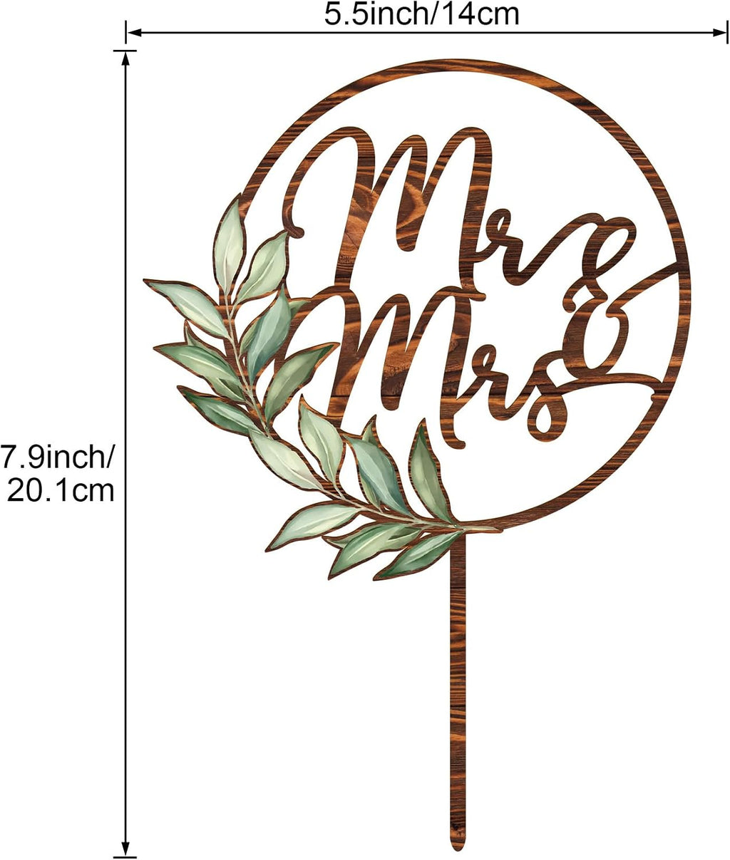 Mr & Mrs Cake Topper Greeny Wedding Cake Topper in Wood (Walnut Texture)
