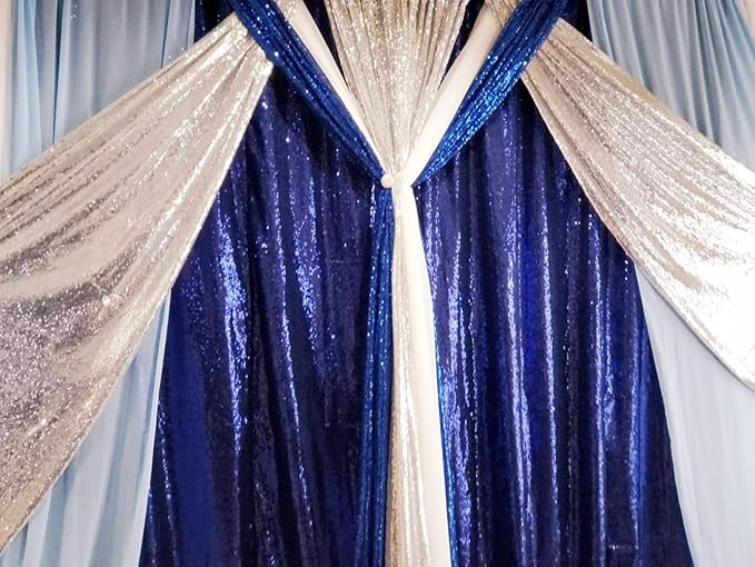 Poise3EHome 2ft x 8ft Blue Sequin Photography Backdrop Curtains 2 Panels for Party Decoration, Navy Blue