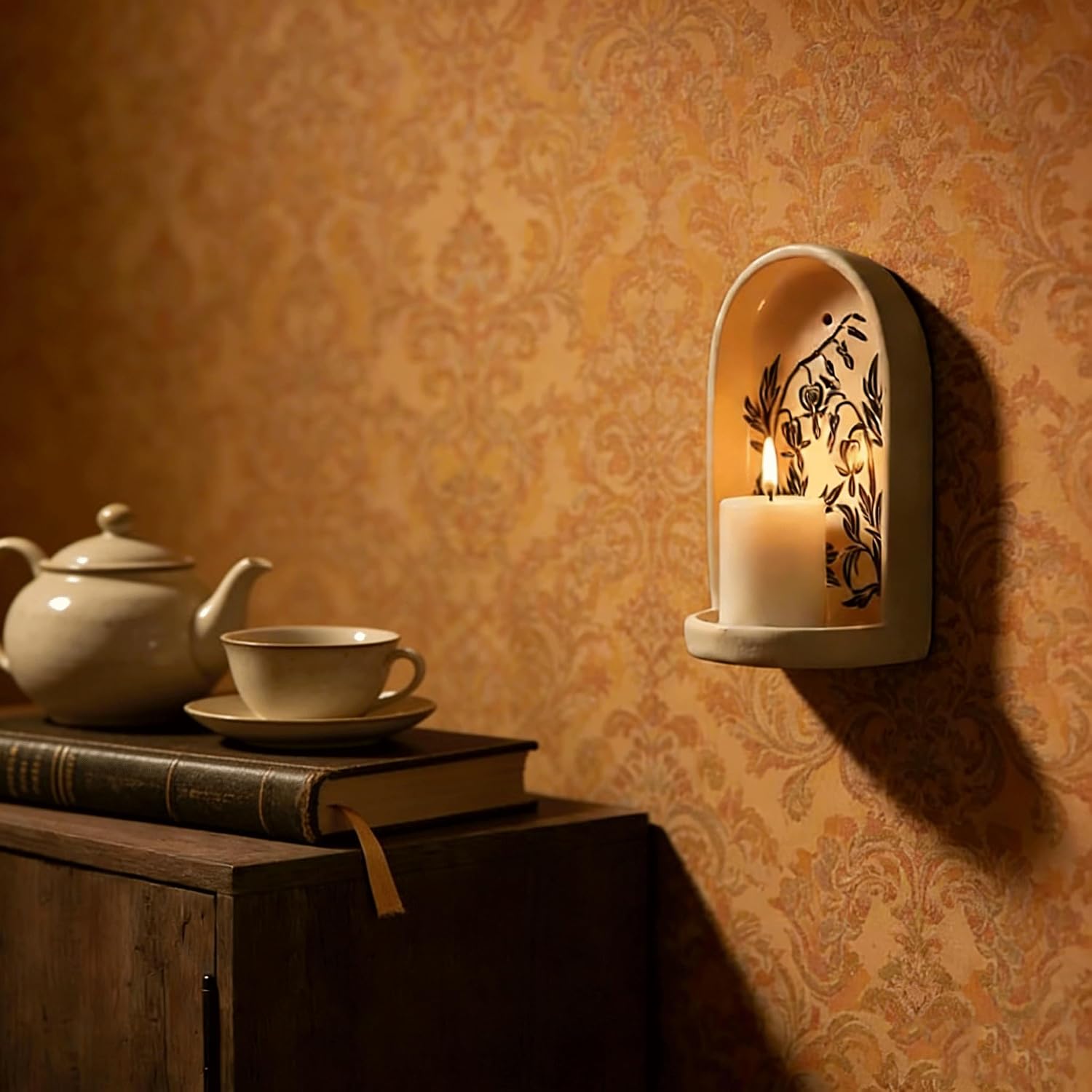 Sacred Wall Niche Collection, Handcrafted Hand-Shaped Ceramic Altar - Niche Decor & Candle Holder, Ideal Christmas/New Year Gift for Family Friends Colleagues (B)
