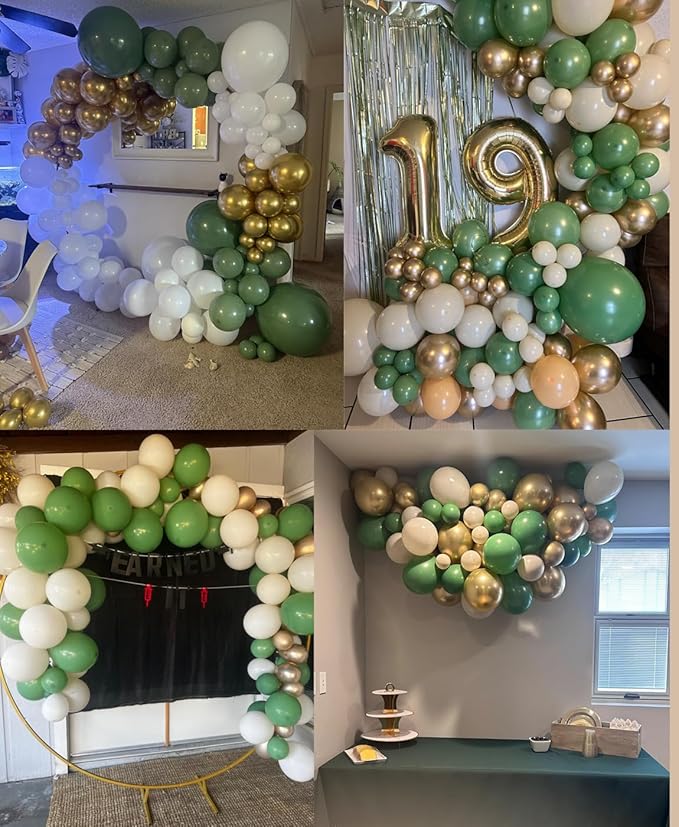 Sage Green Balloon Arch Kit, 141pcs Sage Green Gold Sand White Balloons for Wedding Engagement Anniversary Bridal Shower Baby Shower Birthday Jungle Safari Party Decorations
