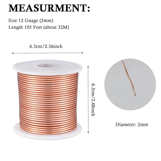 12 Gauge Copper Aluminum Craft Wire (105FT) - Anodized for Jewelry Making, Beading Floral, Plant Gardening, Sculpting & Modeling Craft Wire (Copper Tone #4, 2mm)