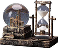 Snow Globe with Hourglass Timer Music LED Light Vintage Resin Paris Eiffel Tower Home Decoration for Living Room Bedroom Book Shelf Office Desk Table Top Decor Fireplace Table Ornaments (A - Brass)
