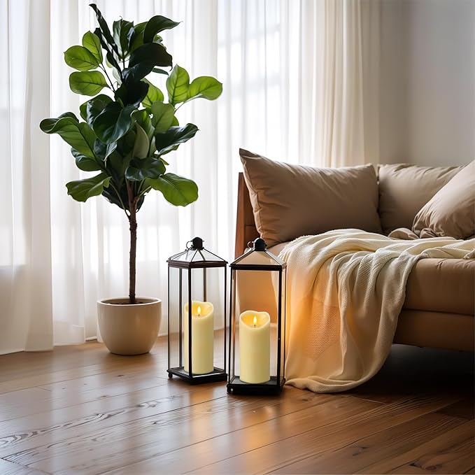 Amagic 4” x 9” Large Outdoor Waterproof Flameless Candles with Remote, Battery Operated Candles with Timer, Flickering Fake LED Pillar Candle for Patio Garden Wedding Decor, Dark Ivory, Set of 2