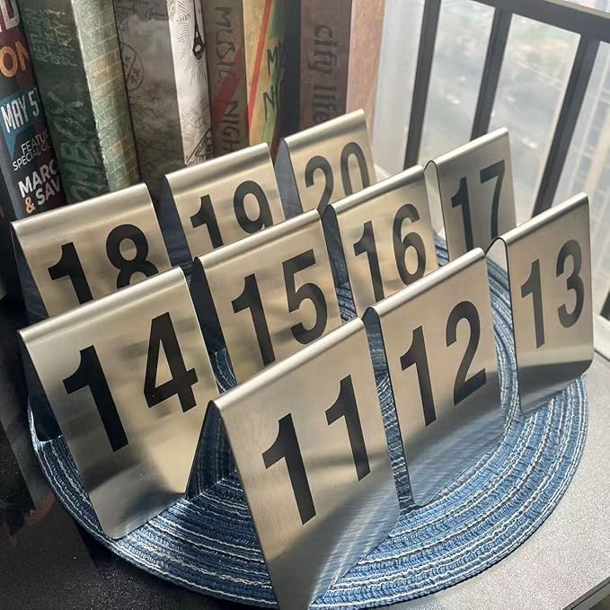 Metal Place Cards Stackable Tent Style Table Numbers,Place Card Holders for TRPG Wedding Party Restaurants Cafes Bars Gatherings Meeting Room Board Games (Black, Large 11-20)