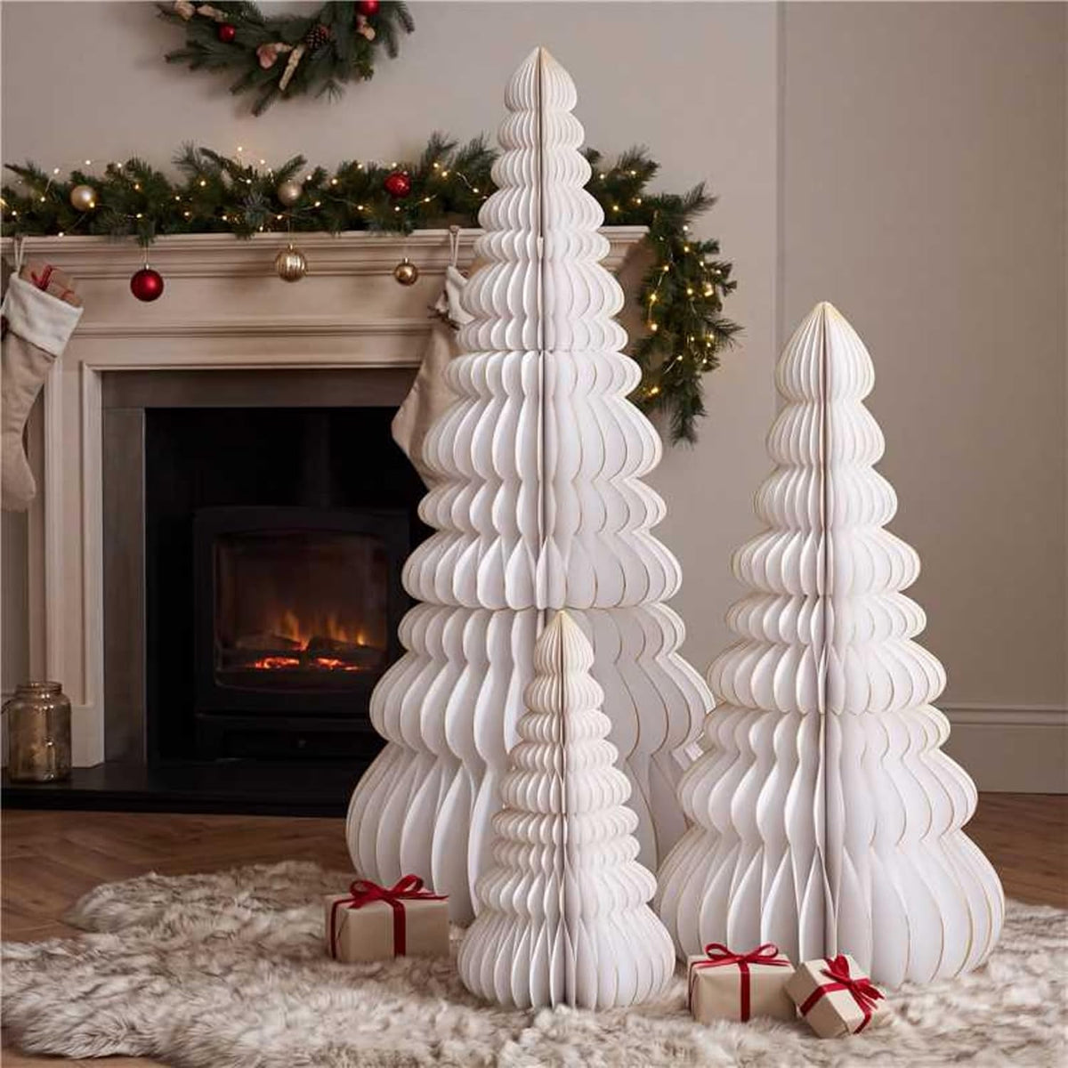 glikceil 3 set large honeycomb paper christmas tree, main product view