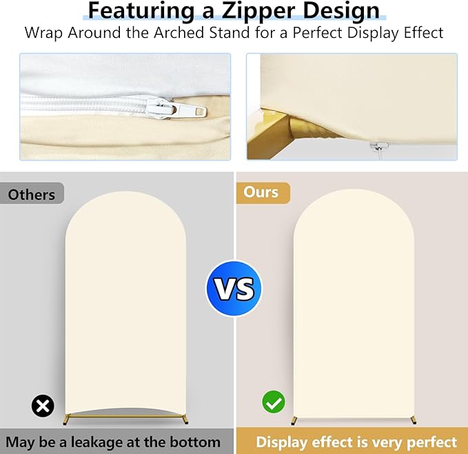Hemmotop 7.2 ft Arch Backdrop Cover (One Piece Double Color), White and Light Beige Spandex Arch Stand Covers, Fabric Stretchy Background for Balloon Arches, Wedding, Birthday Party, Baby Shower