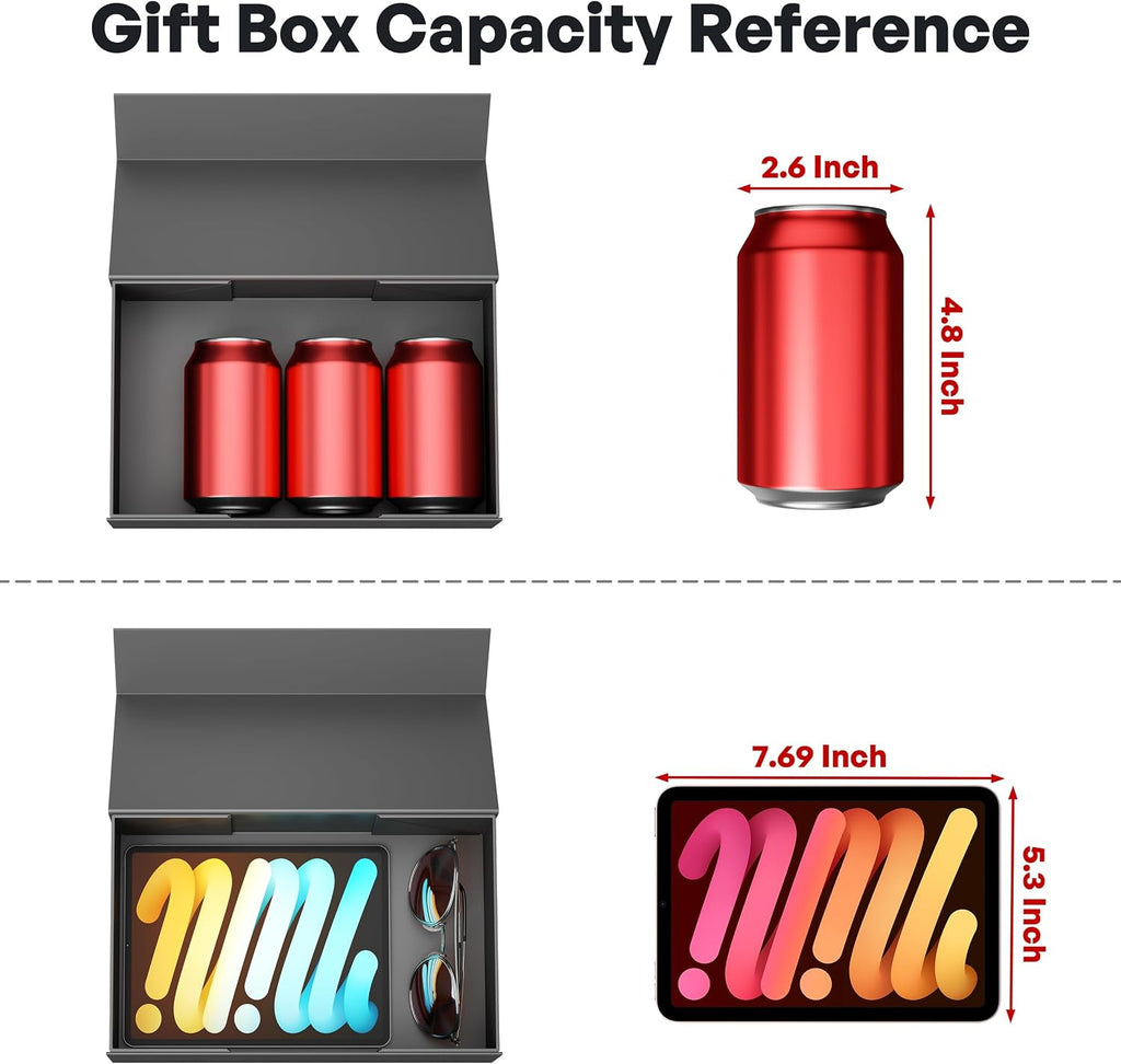 RYDDOY Black Gift Box, 9.5x6x3'' Gift boxes for Presents with Lids Magnetic Closure Rectangle Collapsible for Groomsman Proposal Box, Wedding, Christmas, Halloween, Birthday Gift Packging