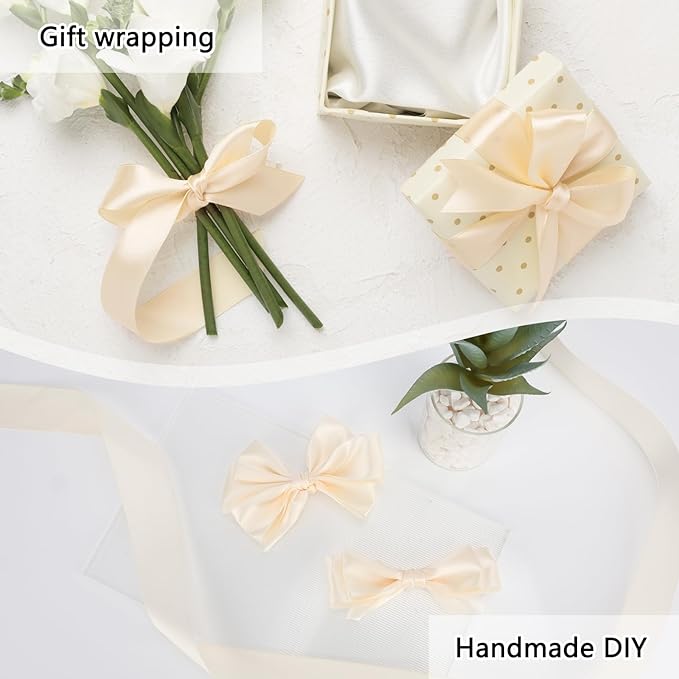 NESCCI 100 Yards Ribbon,1-1/2 Inch Ivory Satin Ribbon,Single Face Satin Ribbons,Perfect for Gift Wrapping,Wedding Decoration,Handmade Bows,Wrapping Bouquet, Halloween, Christmas