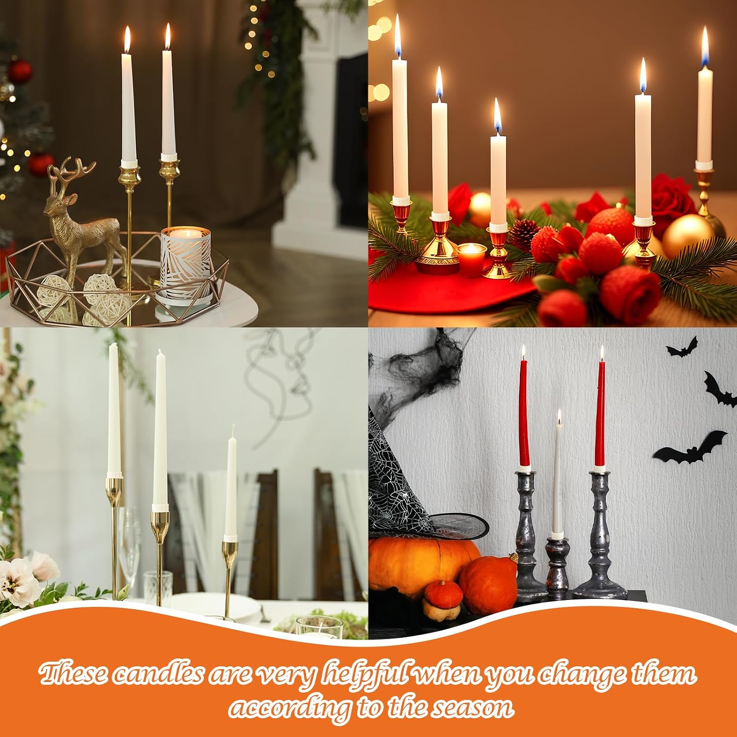 Pushglossy 100 Pack Rubber Taper Candle Hugger Grips Rings Holders Stay Put Candle Grips Inserts Keep the Bougie Upright and in Place for Taper Bougie Cups