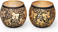 Leopard Candle Holder with Bow Set of 2, Black Gold Votive Tealight Candle Holders for Room Decor, Aesthetic Ribbon Votive for Wedding Centerpieces & Leopard Birthday Party Decorations