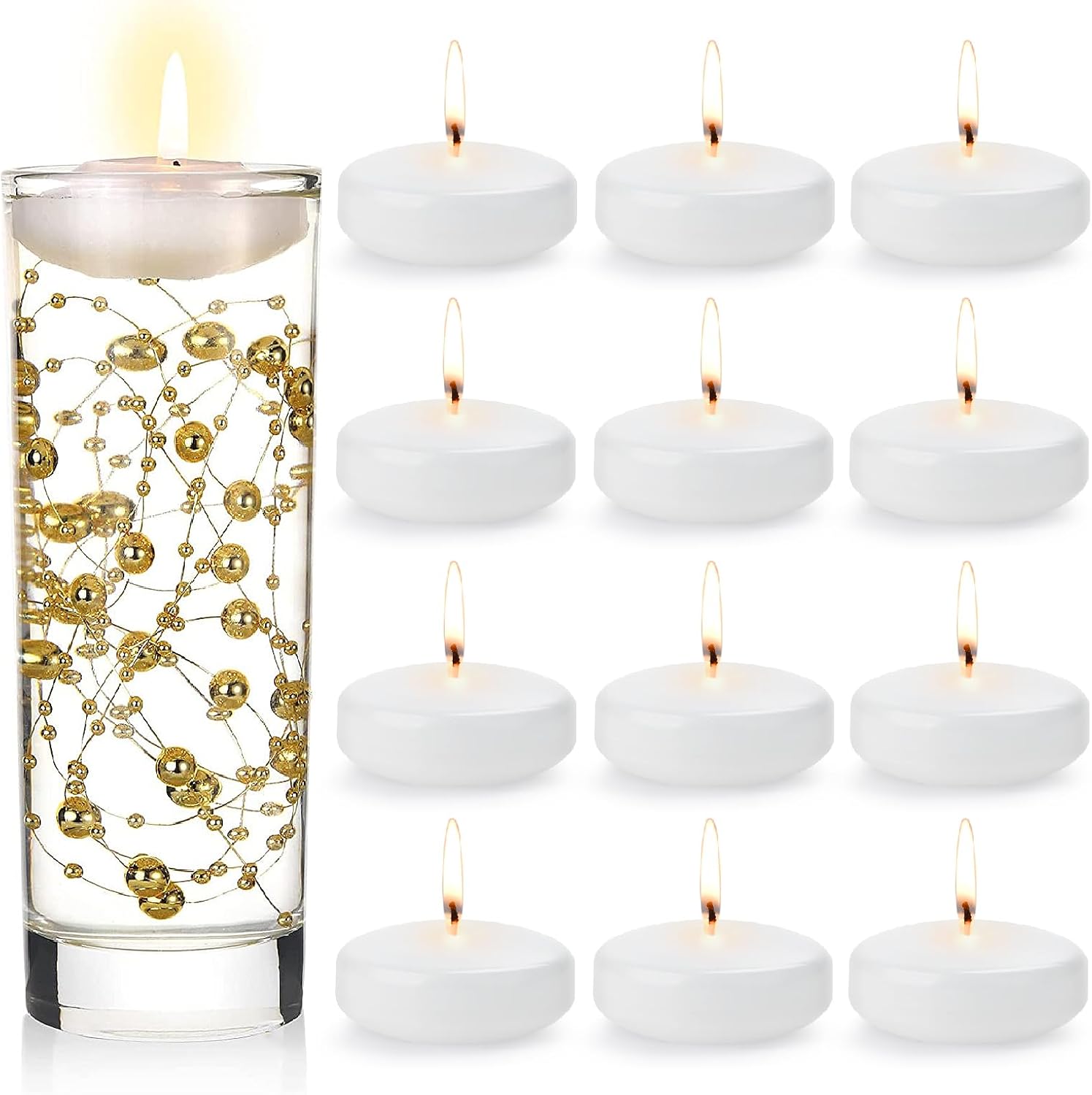 White Floating Candles-3 Inch Unscented Dripless Wax 13-15 Hours Burning,36 Pack for Centerpieces Floating Candles, for Cylindrical Vases, Swimming Pool,Restaurant,Wedding,Party Decoration
