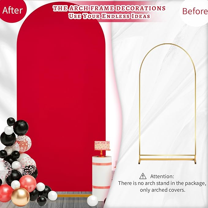 SoarDream Red Wedding Arch Backdrop Cover 6.6FT Spandex Fitted Red Wedding Arch Covers Round Top Chiara Arches Backdrop Cover Fabric for Birthday Balloon Party Decoration