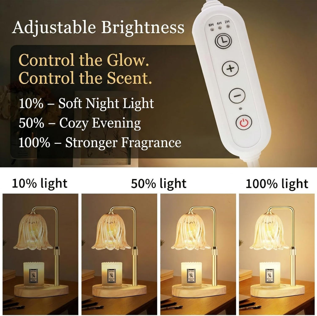 Candle Warmer Lamp with Timer Dimmable: Birthday Gifts for Women Adjustable Height Candles Light Warmers Lamps Gold Crystal Candle Warmer, House Warming Gift New Home Decor, for Women