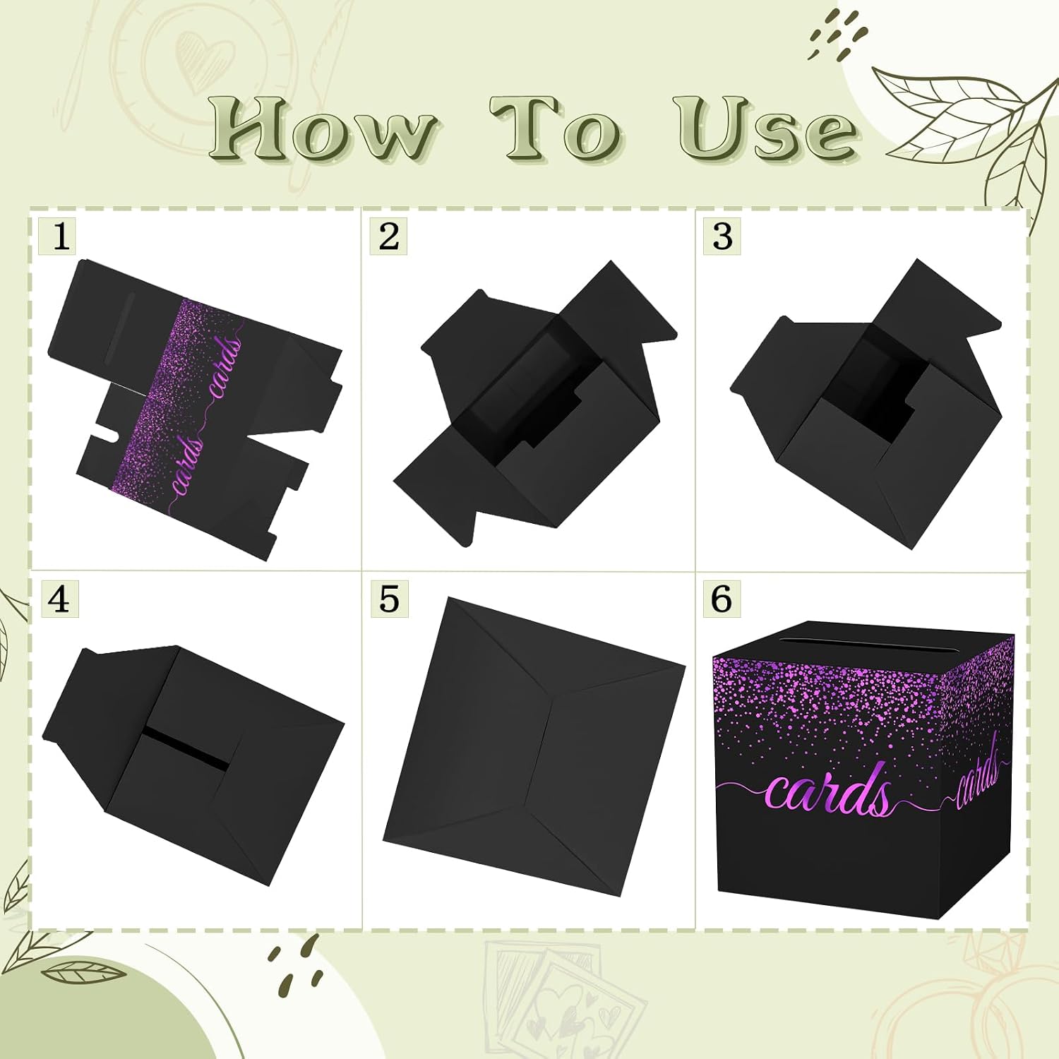 WNINK Black Purple Gold Cards Box for Birthday, Wedding, Bridal or Baby Shower, Graduation, Funeral, Anniversaries, Engagement Party Decorations Supplies Money and Cards Receiving Box