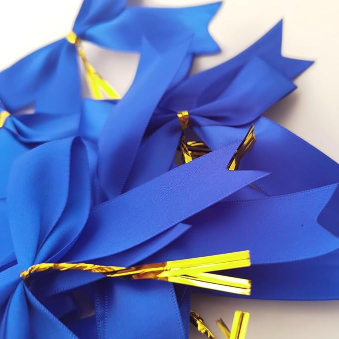 50pcs 3-1/2 Inch Blue Satin Ribbon Bows with Twist Tie Bows for Christmas Tree Decoration Gift Packing&Wrapping(Blue)