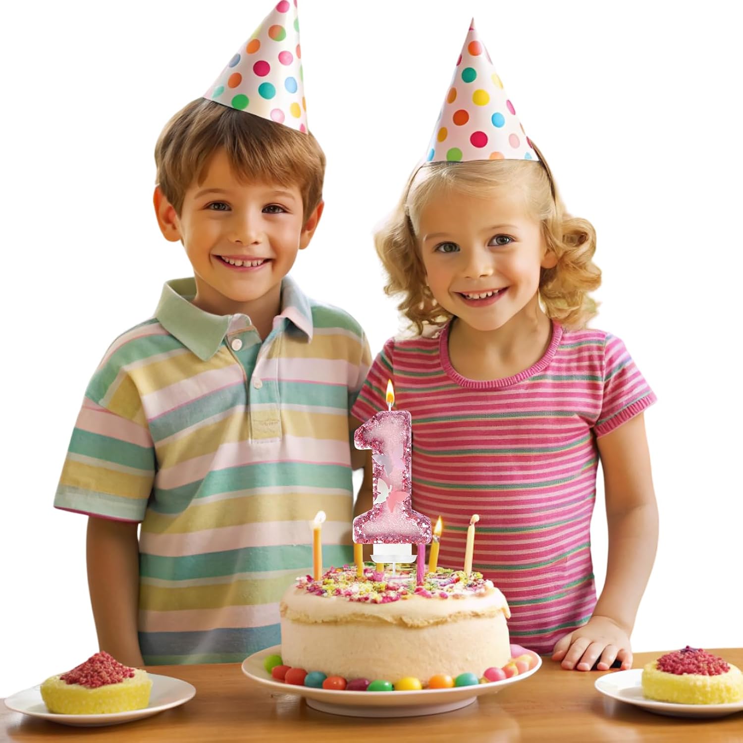 1st Birthday Candles, Glitter Butterfly Cake Toppers Pink Sequins Wedding Numeral Cupcake Decorations, Suitable for Girl and Boy Wedding Cakes, Party Celebrations, Birthday Decorations