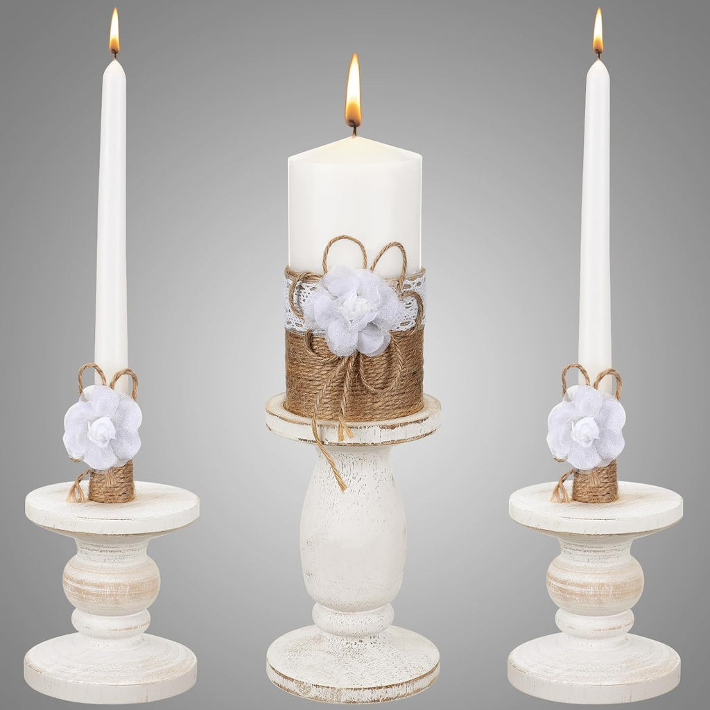 Zhehao 3 Unity Candles with 3 Candle Holder for Ceremony Set Rustic Wedding Accessories for Reception Decorative Farmhouse Candle Holder Pillar Candles for Formal Events Church
