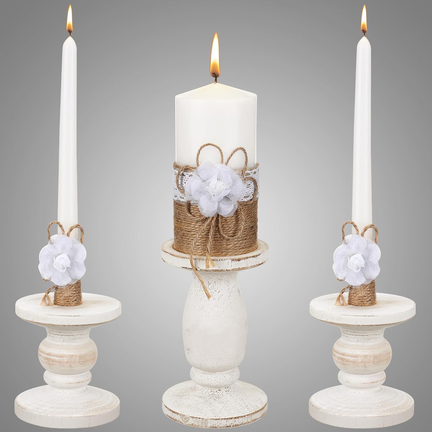 Zhehao 3 Unity Candles with 3 Candle Holder for Ceremony Set Rustic Wedding Accessories for Reception Decorative Farmhouse Candle Holder Pillar Candles for Formal Events Church