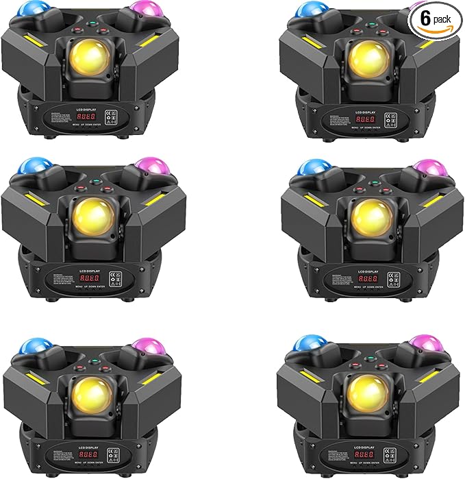 6-Pack Moving Head Stage Lights 9 X 10W LED DJ Lighting with DMX Mode Sound Stage Lighs and Parties Lights Activated for Party Wedding Concert Disco DJ Concert Show