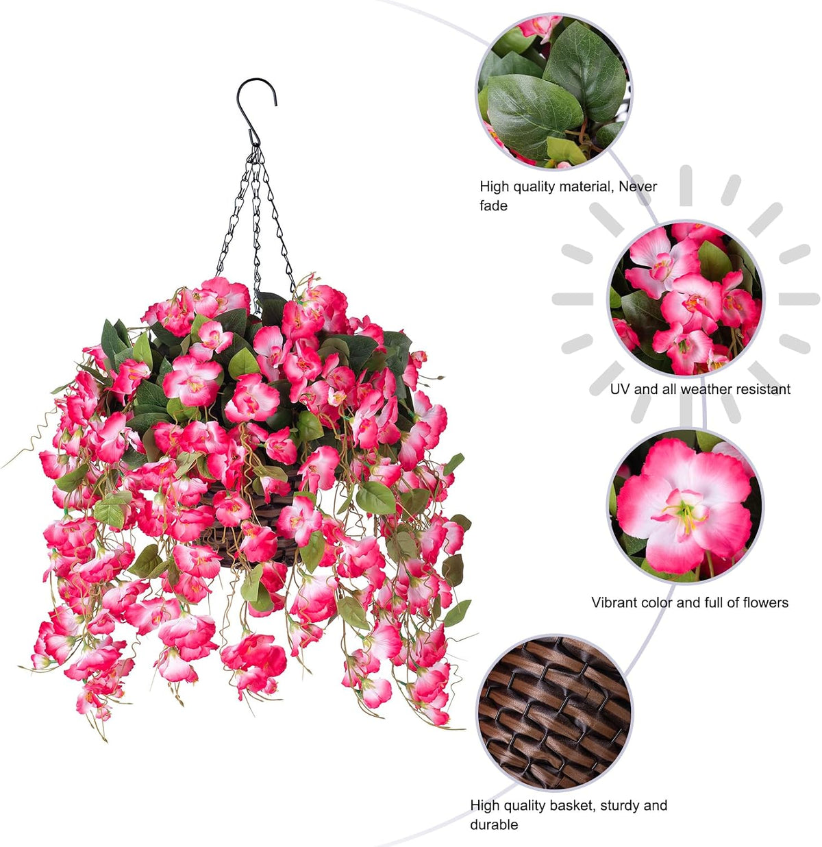 artificial fake hanging hibiscus flowers plants baskets for on a desk or shelf