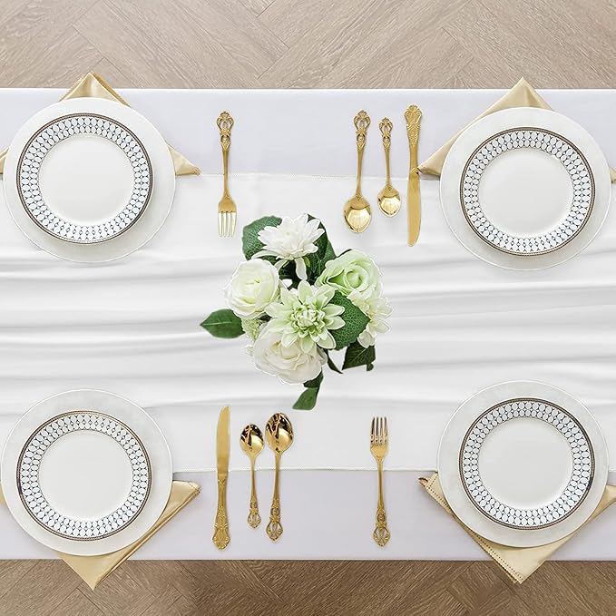 2 Pack 10 Ft Chiffon Table Runner White Gauze Long Table Runners 27x120 Inches Sheer Tulle Table Runner for Rustic Wedding Reception Bridal Shower Decorations Birthday Party