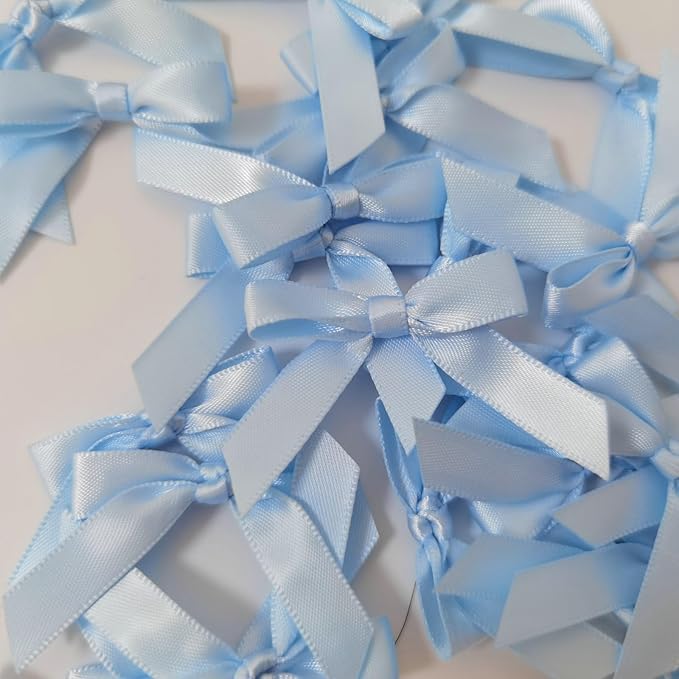 50pcs 1-1/2" Mini Light Blue Satin Ribbon Bows Without Twist Ties for Crafts Gift Wrapping Packing Christmas Baby Shower Decoration (Light Blue)