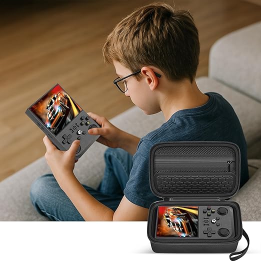 casmilee Retro Gaming Console Case for R36MAX Game Consoles, Handheld Gameboy Video Emulator Storage Holder Organizer, Portable Carrying Bag for USB Cables, SD Cards and Batteries (Box Only)