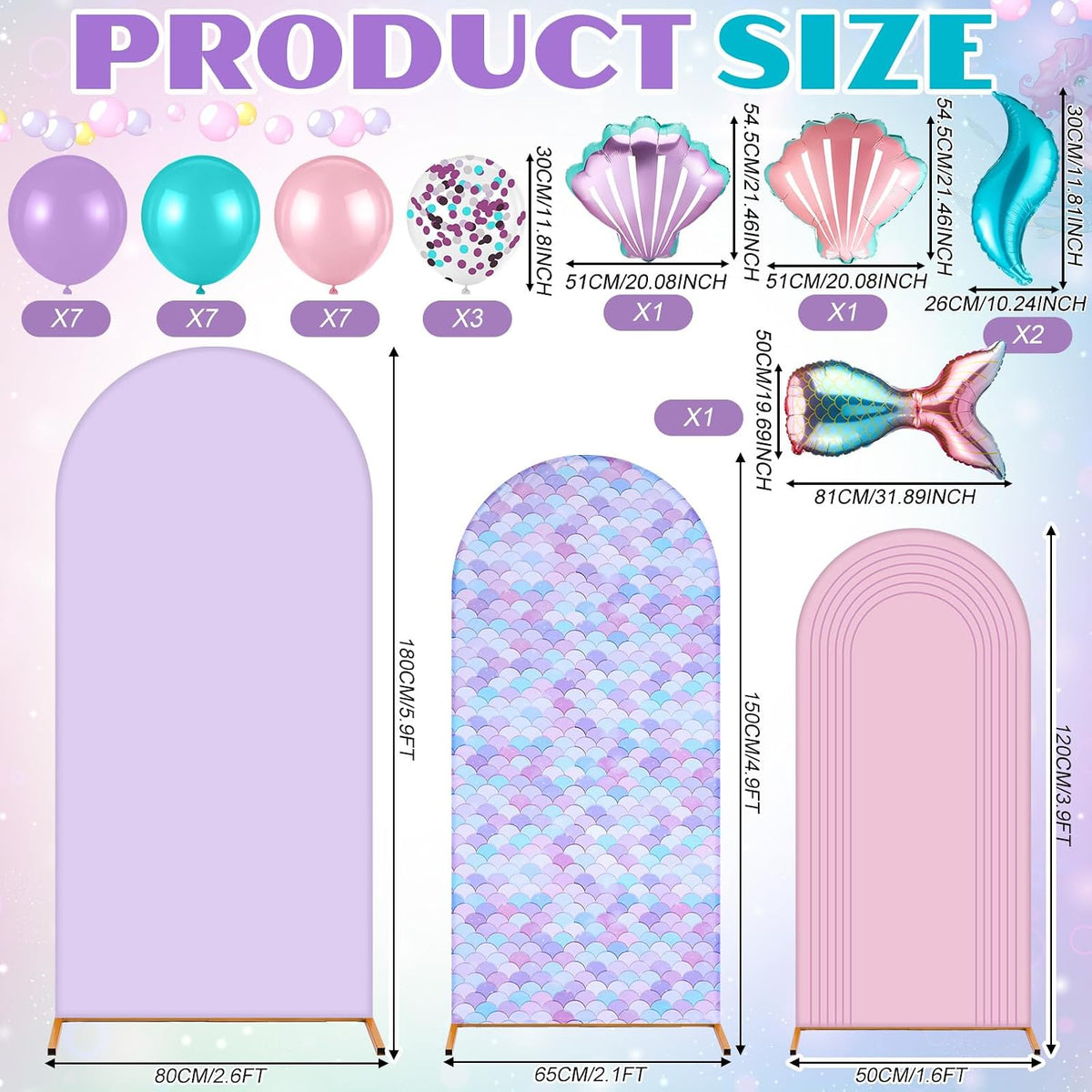 foilswirl 34 pcs mermaid decor set 4ft 5ft, close-up detail