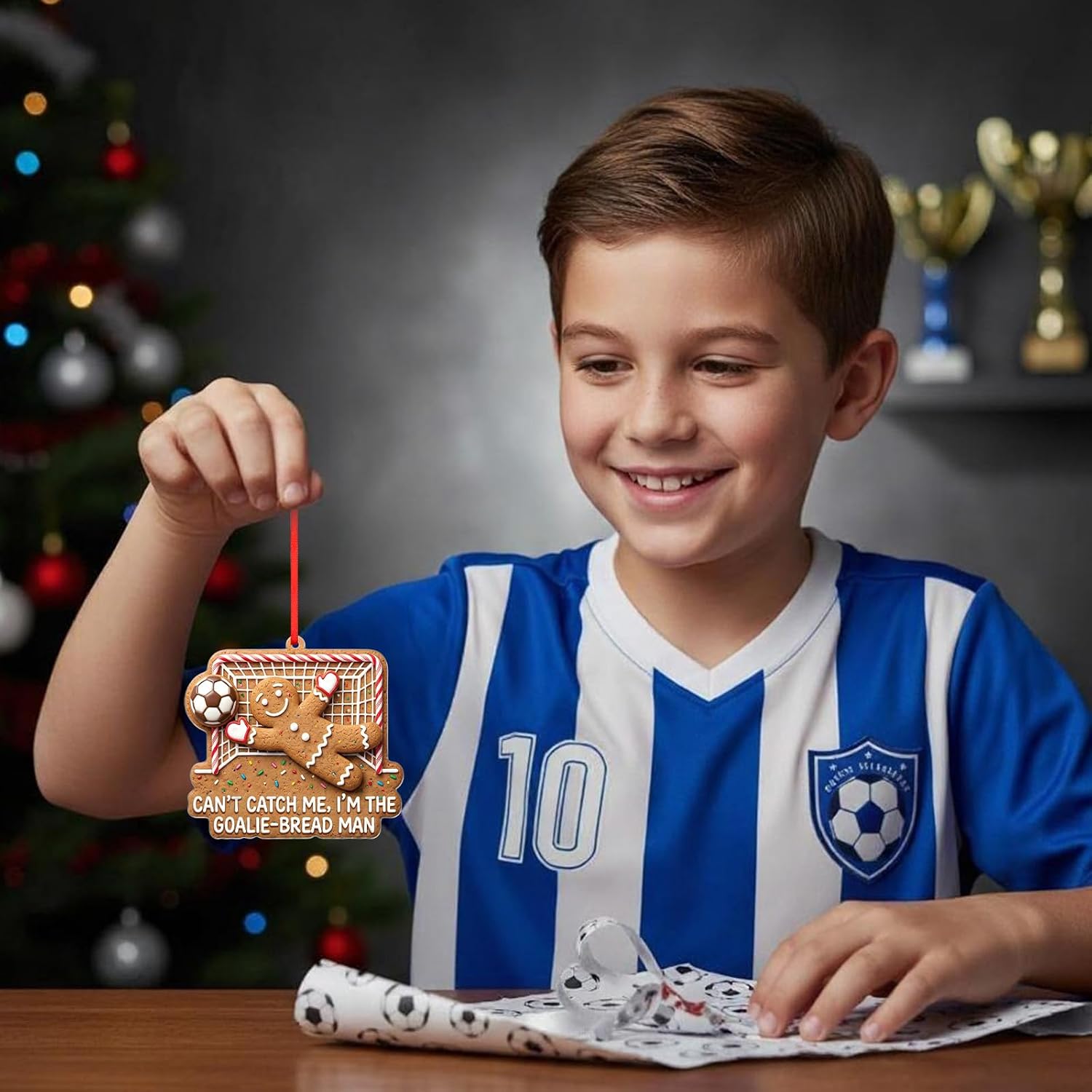 WaaHome Funny Meme Gingerbread Man Soccer Christmas Ornaments 2026 - World Soccer Gag Gifts for Football Players Fans Boys Men Dad Brother Girls Women Kids, Acrylic Soccer Cup Party Decorations