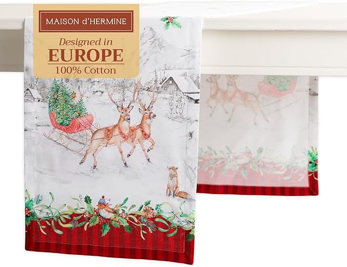 Maison d' Hermine Table Runner 100% Cotton Single Layer Table Runners 72 inches Long for Thanksgiving Christmas Decorations Home Kitchen Dining Party Wedding (Christmas Tradition, 14.5" x 72")