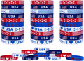 JAKADYUKS American Flag Silicone Bracelet 40Pcs, Fourth 4th of July Patriotic Party Favors, Memorial Day Veterans Day Wristband, USA Red White and Blue Decorations