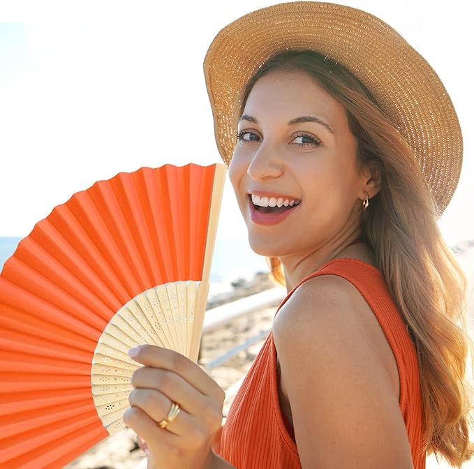 48 Pieces Hand Held Bamboo Folding Fans Paper Fans Handheld for Women Foldable Girls Wedding Decoration Church Home Party Favors Summer (Multicolor)