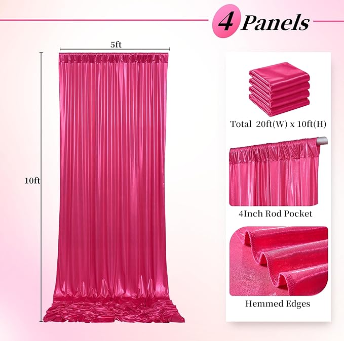 20ftx10ft Hot Pink Sequin Backdrop Curtain for Parties, Wrinkle Free Thick Glitter Sparkle Photo Backdrop Drapes 4 Panels 5x10FT Shimmer Back Drop Cloth for Wedding Birthday Photography Background