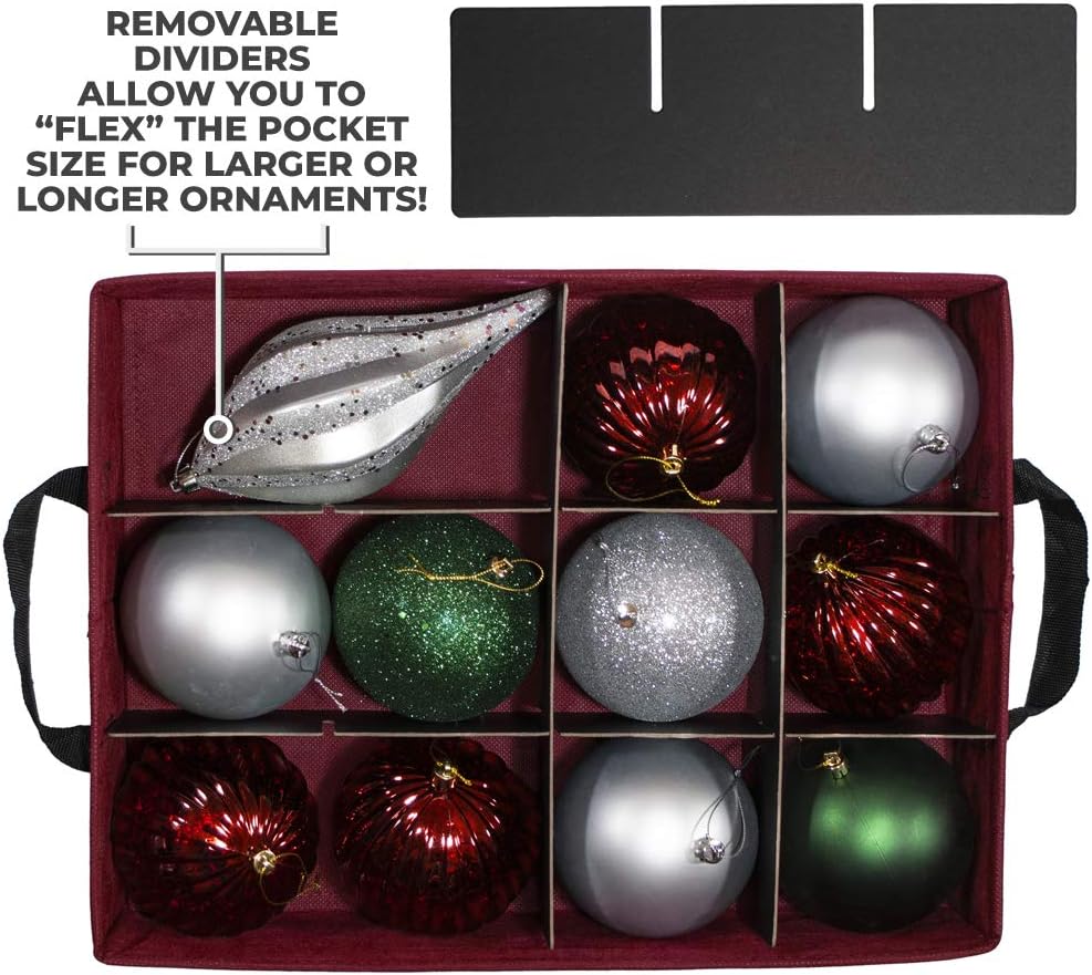 612 Vermont Christmas Ornament Storage Box, Holds 36-4 Inch Ornaments | Adjustable Acid-Free Dividers, 3 Removable Trays with Handles, Assembled Dimensions: 17 x 13 x 13 Inch