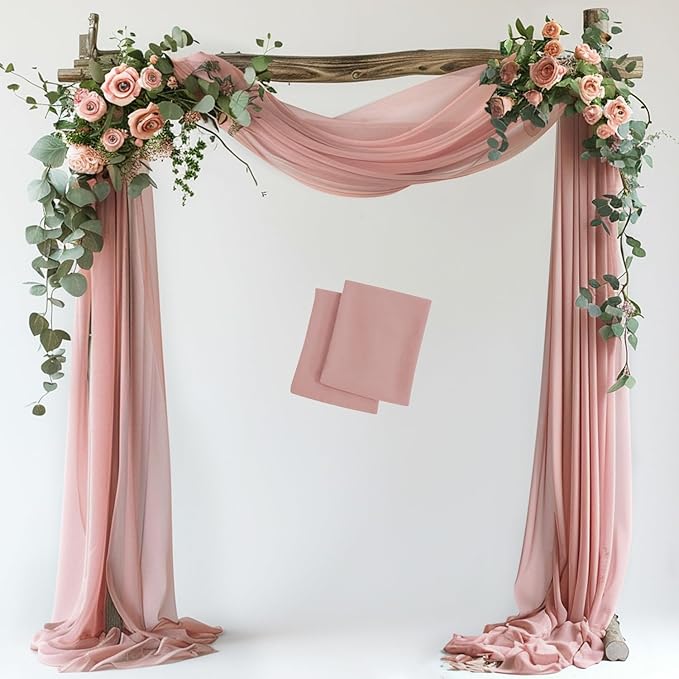 Wokceer Wedding Arch Draping Fabric 2 Panels 28.7" x 20FT Dusty Rose Sheer Fabric Backdrop Arch Draping for Wedding Ceremony Birthday Party Bridal Shower Decoration