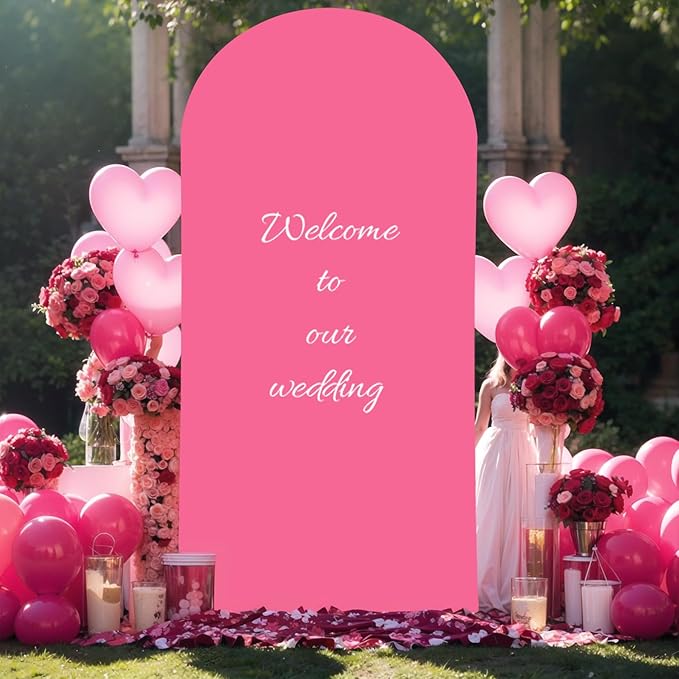 6.6FT Fuchsia Arch Backdrop Cover - Polyester Fitted Wedding Arch Stand Covers Round Top Chiara Arch Backdrop Cover for Birthday Party Banquet Photo Background Decoration