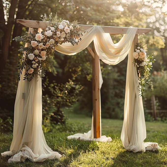Wokceer Wedding Arch Draping Fabric 6 Panels 28.7" x 20FT Champagne Drapes Sheer Fabric Backdrop Arch Draping Fabric for Wedding Ceremony Birthday Party Bridal Shower Decoration