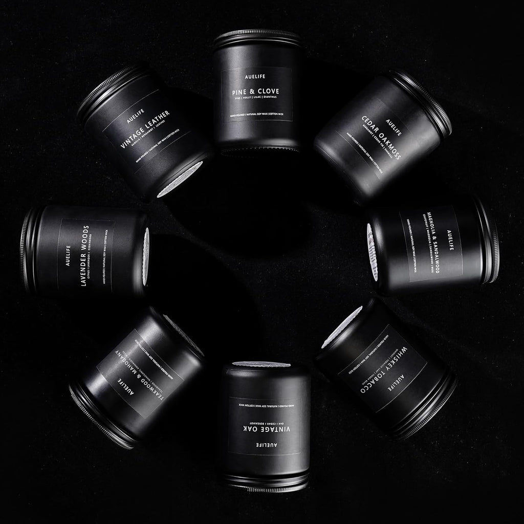 Scented Candles Set | Men Candle Set, Scented Candles for Home, Gifts for Men Aromatherapy Gift Set - 4 Pack Manly Gifts for Dad Fathers Day, Soy Candle of Leather/Smoke & Vanilla/Oak/Lavender