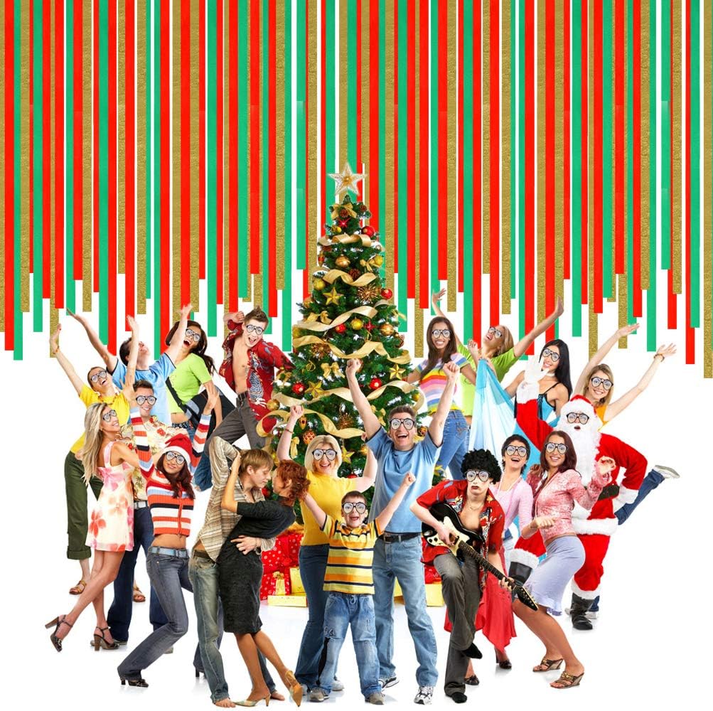 Crepe Paper Streamers for Christmas, jiebor 738 Ft Red Green Gold Crepe Paper Roll Christmas Party Room Wall Decor, 9 Rolls