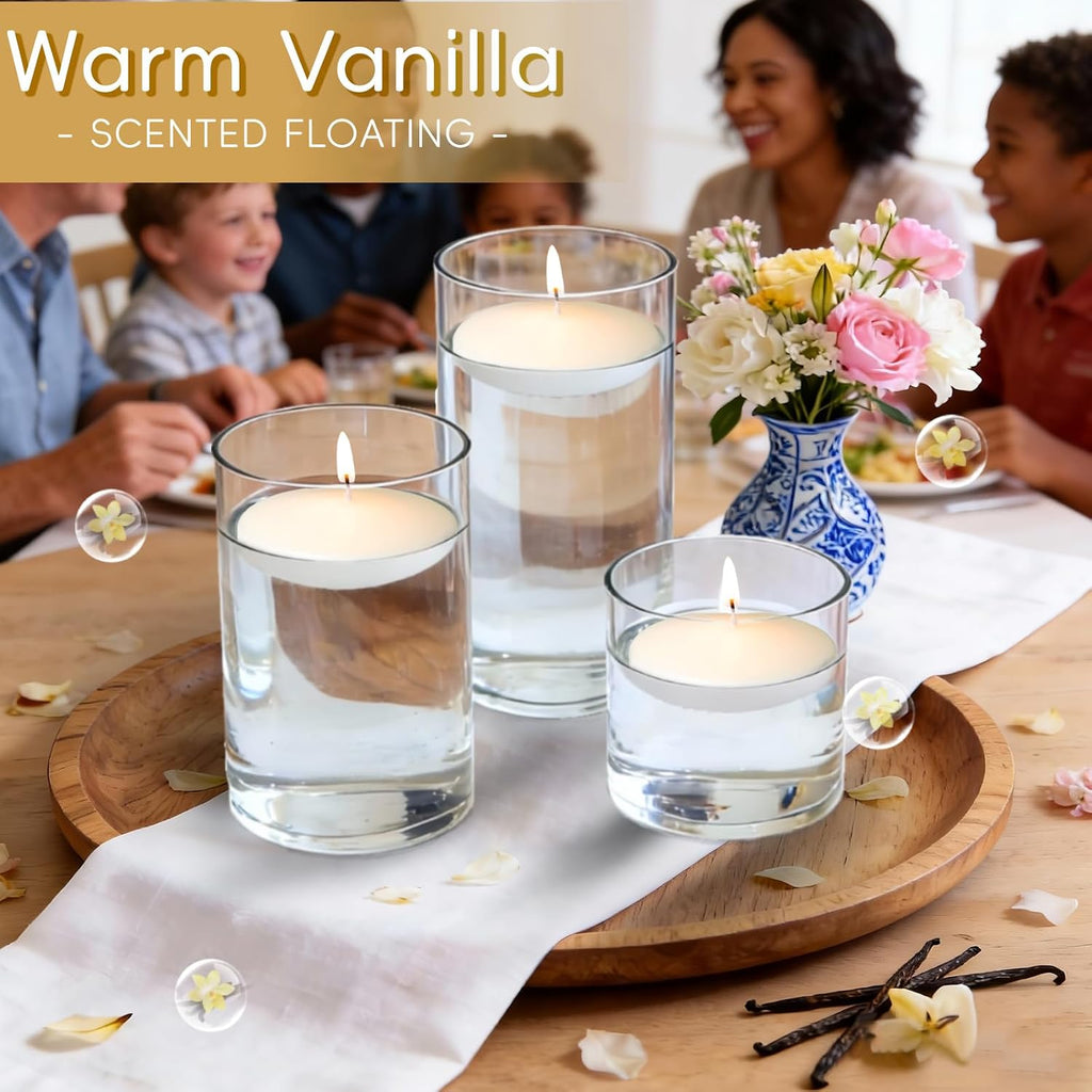 Floating Candles Scented 36 Packs, 3 Inch Floating Candle | Warm Vanilla High Scented, 8-10 Hours Burn Time for Centerpiece, Large Water Candle Floating For Home, Wedding, Pool
