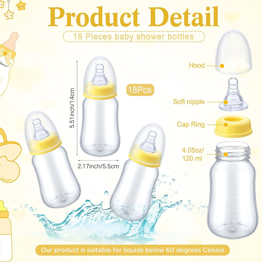 Roowest Bottle Chug Baby Shower Games Favors Including 18 Pcs Bottles with 1 Bottle Chug Wooden Sign for Gender Reveal Baby Shower Party Supplies(Yellow,Bee)