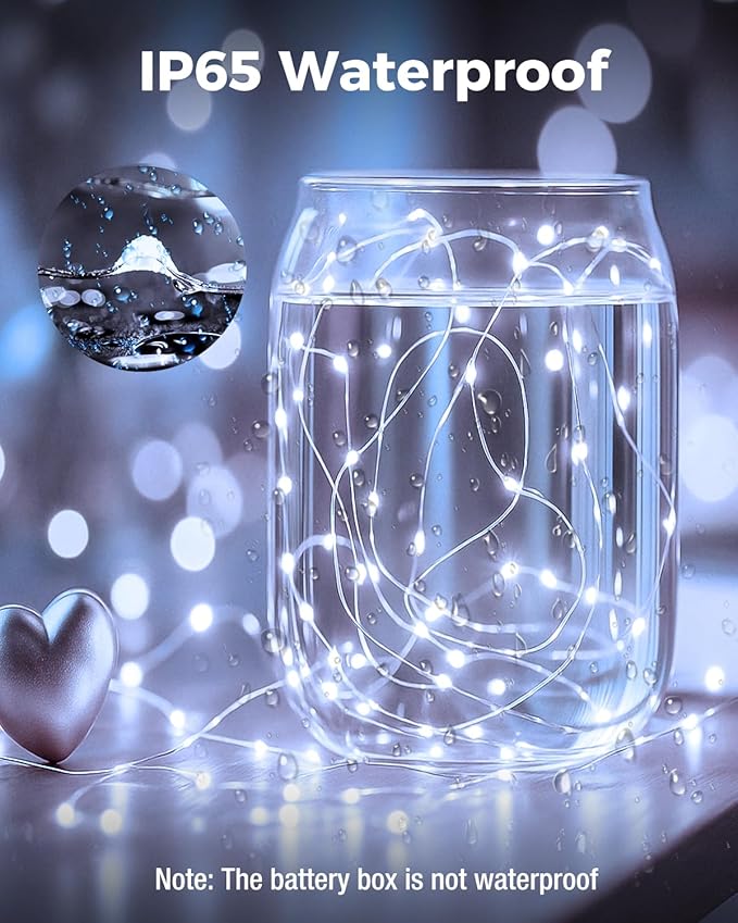 btfarm 6 Pack Fairy Lights Battery Operated, 7FT 20 LED Mini String Lights Waterproof Silver Wire for Mason Jars Centerpiece Table Crafts Bedroom Christmas Decoration, Cool White