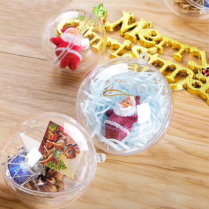 Fillable Christmas Ornaments Balls 80mm 10pk Clear Plastic Fillable Ornaments for Crafts, DIY Hanging Transparent Ball Ornaments for Christmas Tree Decorations Indoor Home Decor Wedding Party Supplies